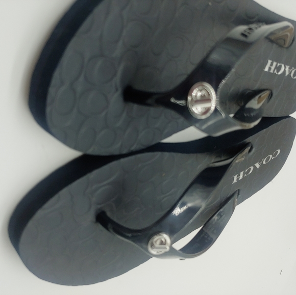 NEW ☆ Coach ☆ Navy Abbigail Jelly PVC Plastic Embossed Logo Thong Flip Flops 5-6 - Picture 7 of 9